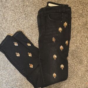Pilcro Black Jeans with Gold Embellishments